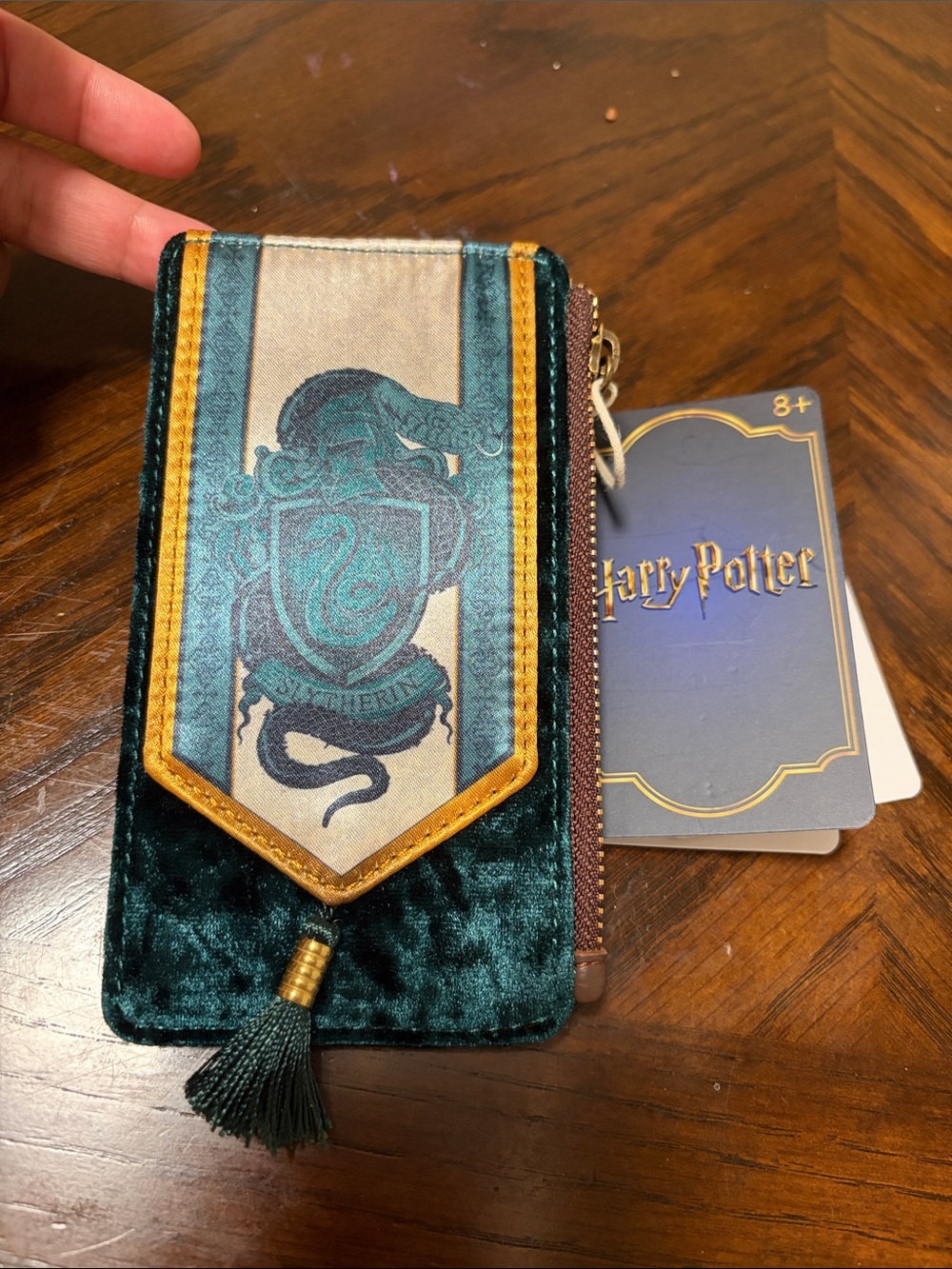 Loungefly Slytherin Velvet Zip Wallet in Green and Gold